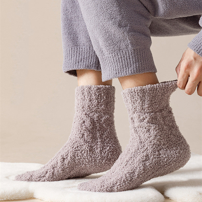 Winter Warm Fuzzy Coral Fleece Socks Women Men Velvet Thickened Home Sleepping Floor Socks