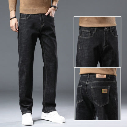 Winter Fleece-lined Thick Jeans Men's Plus Size Loose Straight Casual Trousers