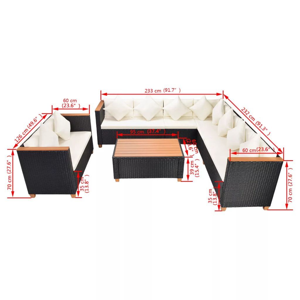 vidaXL 6 Piece Patio Lounge Set with Cushions Poly Rattan Black