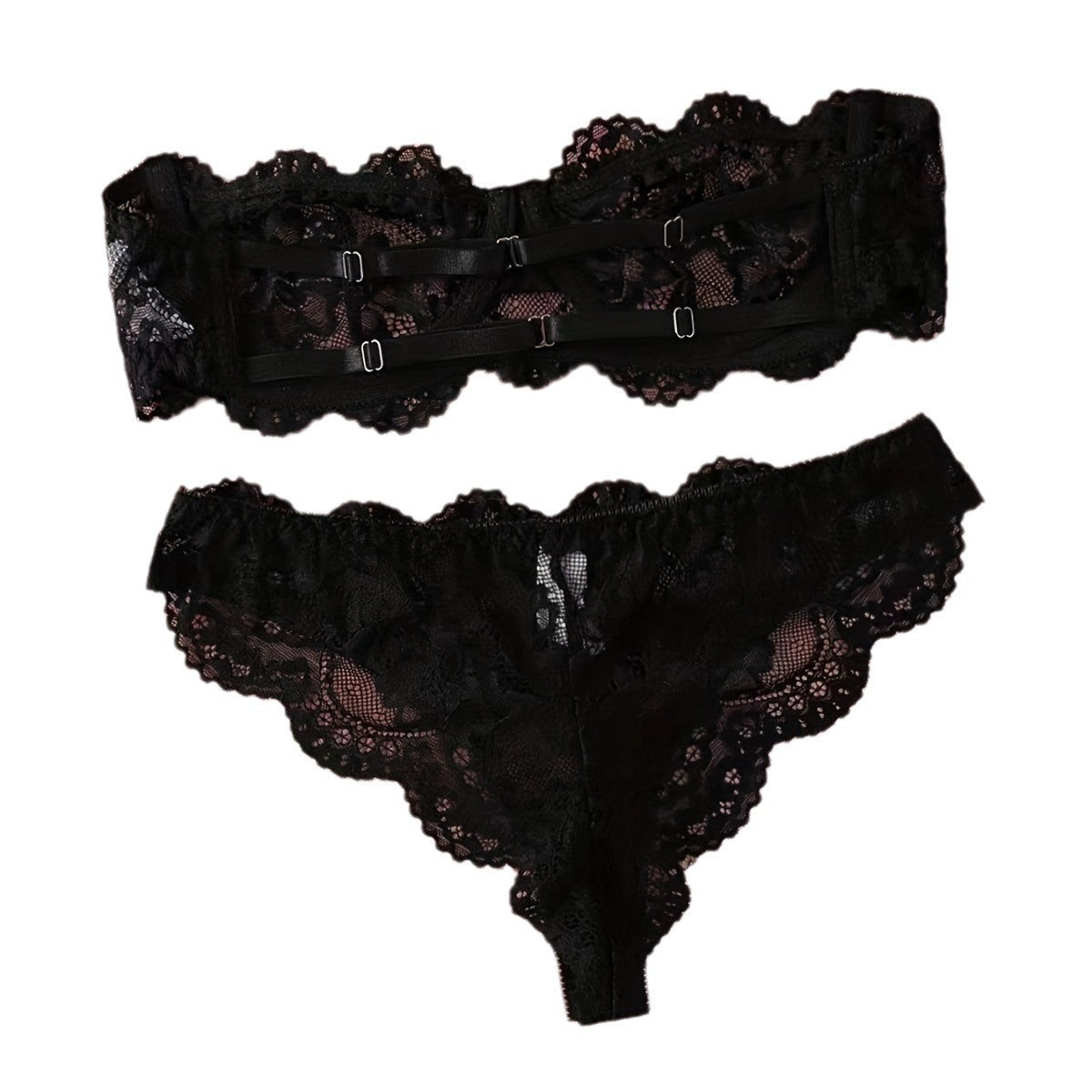 Black Floral Lace Underwear Suit