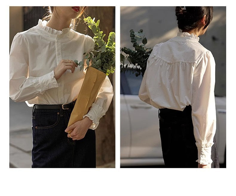 Women's Lace Collar Solid Color Shirt