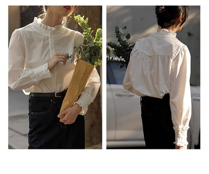 Women's Lace Collar Solid Color Shirt