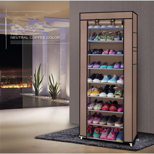 10 Layers Of 9-grid Non-woven Fabric Shoe Cabinet In Coffee Color